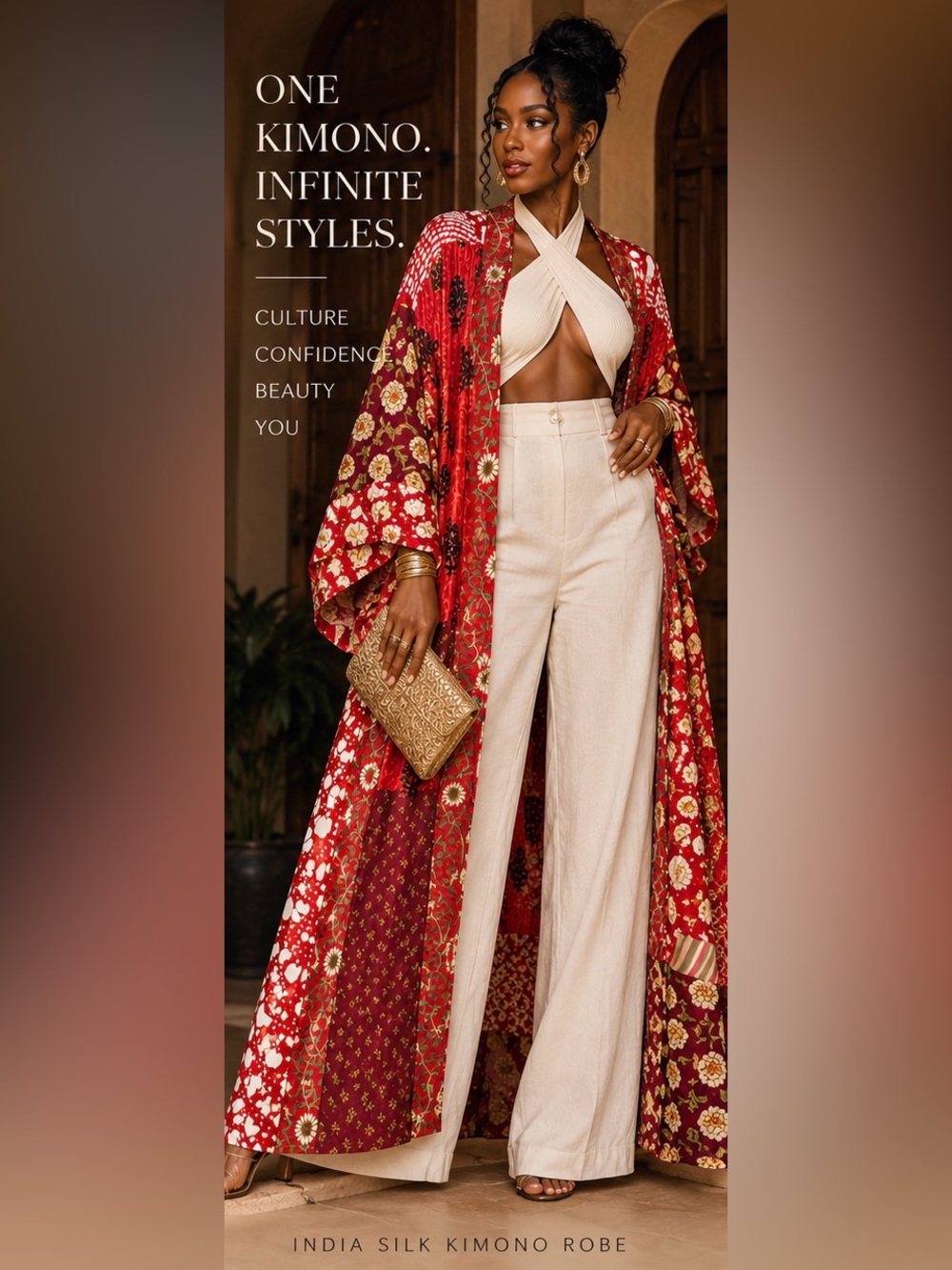 Made in India Silk Patchwork Kimono Robe